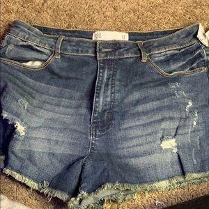 High Rise dark blue jean shorts